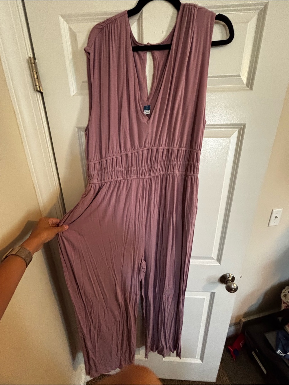 Old Navy Dusty Mauve Sleeveless V-Neck Jumpsuit with Smocked Waist